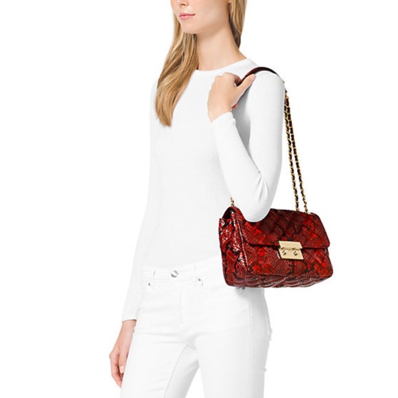 Michael Kors Sloan Quilted Phyton Embossed Leather Large Chain Shoulder Bag - Picture 1 of 13